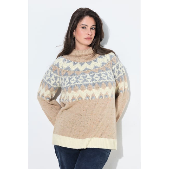 Pull motif norvégien beige mélangé <span itemprop=