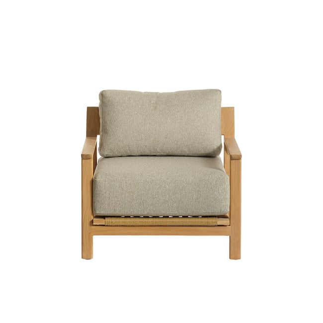 Fauteuil de jardin en teck avec coussins gris chiné  PIANA gris_chine <span itemprop=