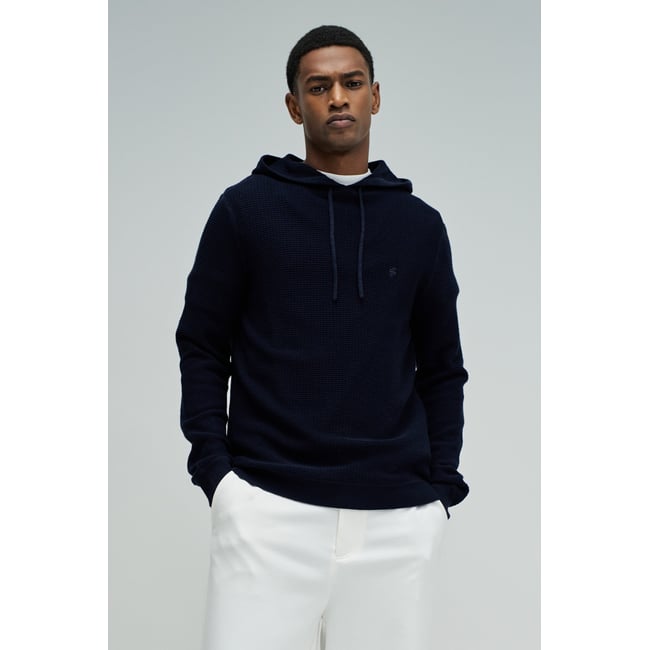 HOODIE EN MAILLE TEXTURÉE bleu <span itemprop=
