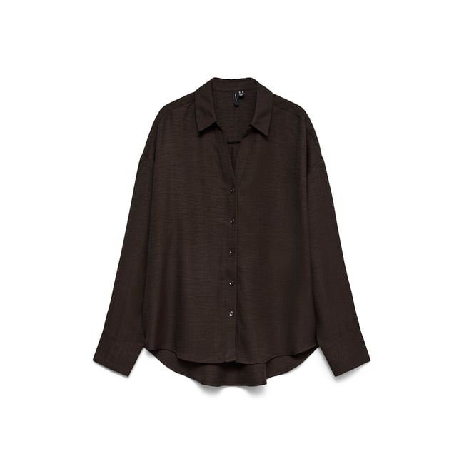 Chemisier manches longues marron chocolat <span itemprop=