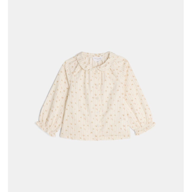 Blouse évasée talouve fla fleurs rayures coton bio écru <span itemprop=