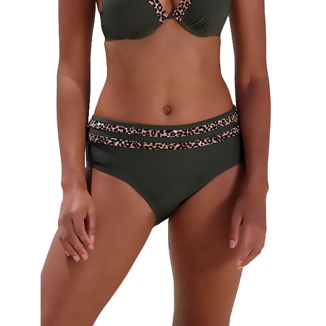 Bas maillot slip de bain taille haute Adelin kaki <span itemprop=