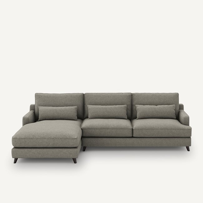 Sofá rinconero con textura de viscosa y lino, Alwine gris granito blindado <span itemprop=