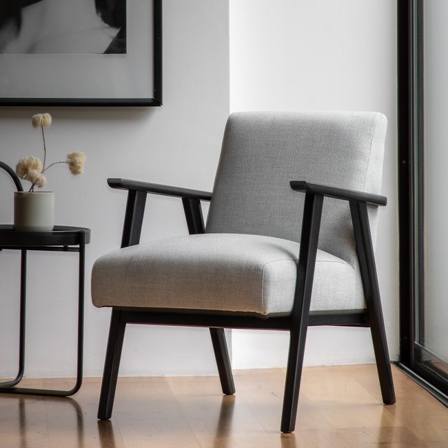 Berlin Mid-Century Armchair with Solid Wood Frame, natural, SO'HOME