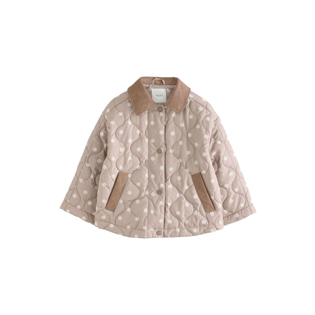 Veste matelassée imperméable moka marron à pois <span itemprop=