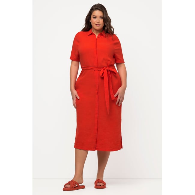 Robe midi en mousseline de coton bio avec orange foncé <span itemprop=