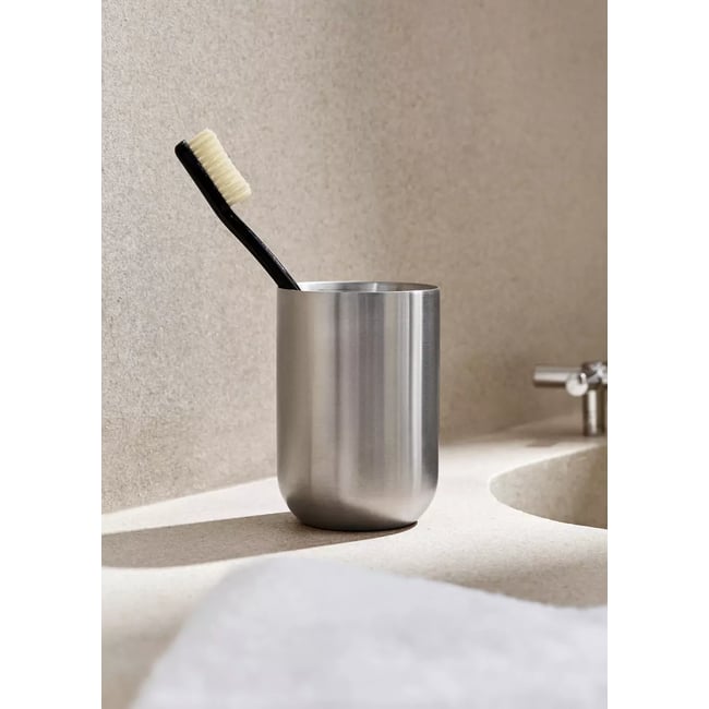 Gobelet porte-brosse à dents en acier inoxydable Couleur argent <span itemprop=