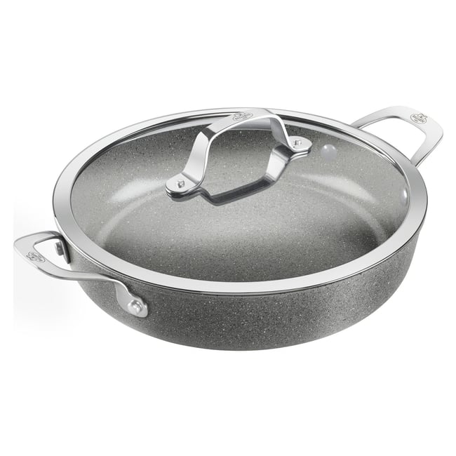 Sauteuse avec poignée avec couvercle, 28 cm, Aluminium gris pierre <span itemprop=