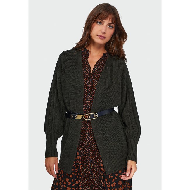 Mid-Length Open Cardigan, khaki, ICODE