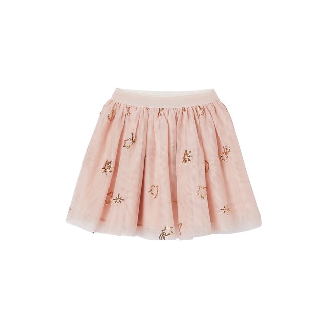 Jupe de fête en tulle étoiles en sequins rose poudré <span itemprop=