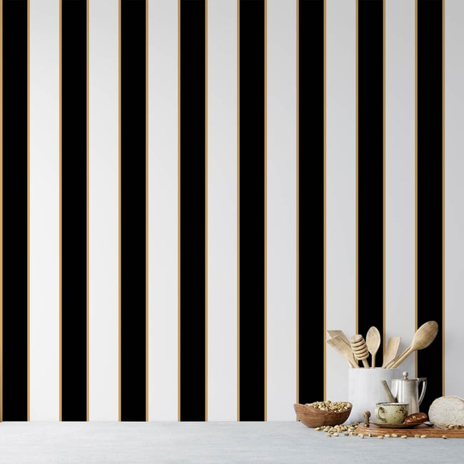 Papier peint rayures noir dorés Couleur intissé <span itemprop=