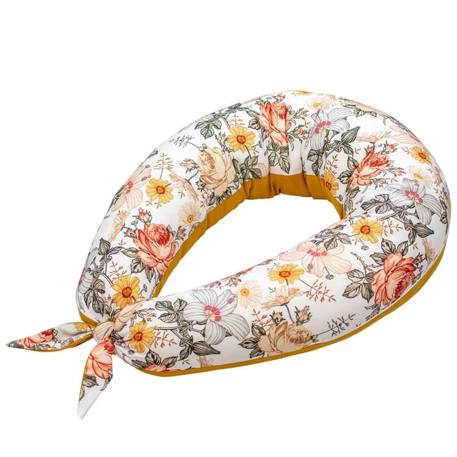 Coussin de maternité et d'allaitement + housse NÉO VINTAGE néo vintage imprimé floral, beige, blanc <span itemprop=
