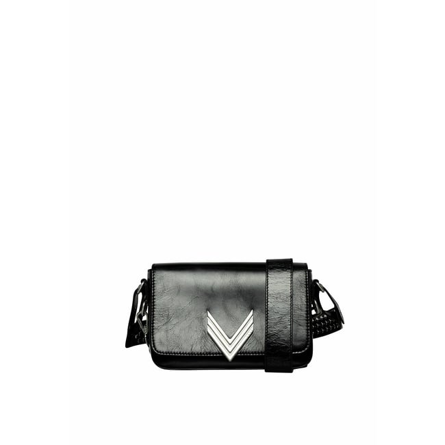 111 Rock Leather Bag with Studded Handle, black, IKKS