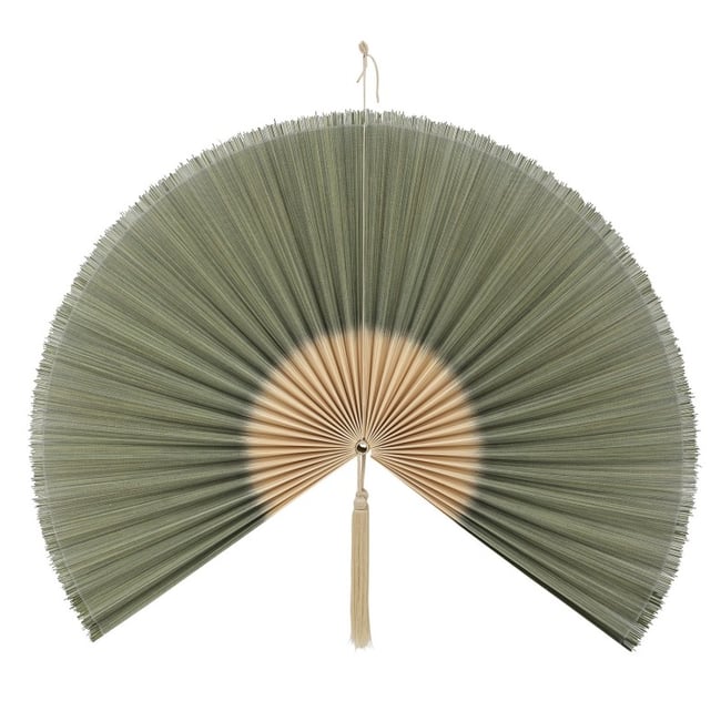 Grand éventail mural décoratif bambou tissu  JAIME Couleur vert <span itemprop=