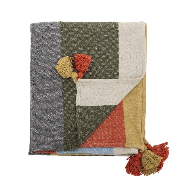 Plaid coton recyclé  DRUENTO multicolore <span itemprop=