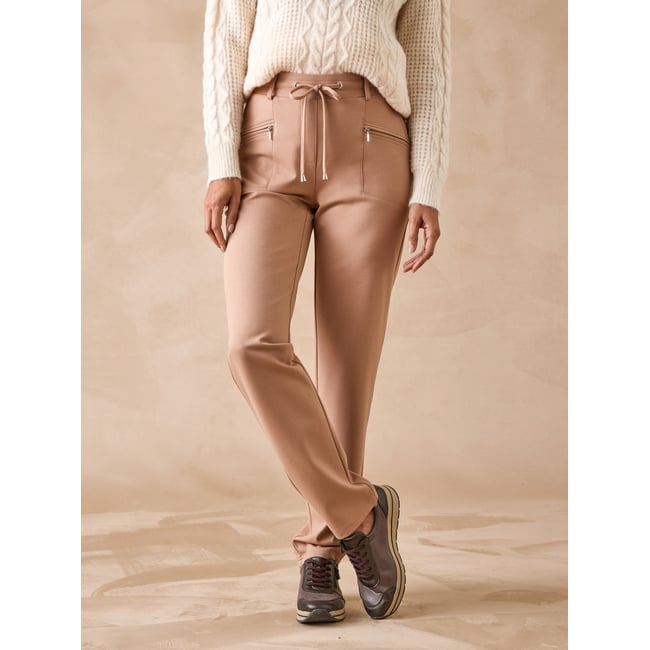 Pantalon élastiqué maille milano chocolat <span itemprop=