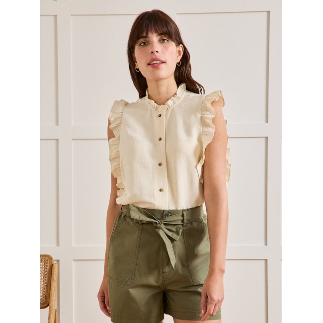 Top volanté lin et viscose craie <span itemprop=
