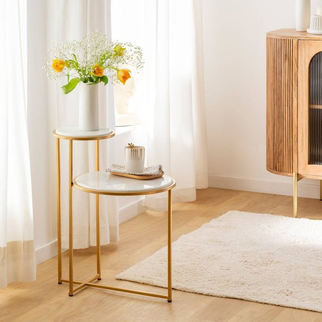 Bout de canapé en marbre  ROSITA Couleur blanc <span itemprop=