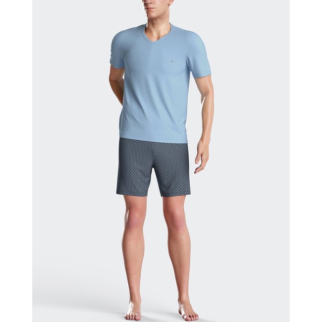 Pyjama court col V bleu ciel <span itemprop=