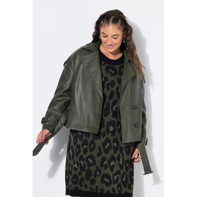 Veste en simili cuir, coupe oversize olive foncé <span itemprop=