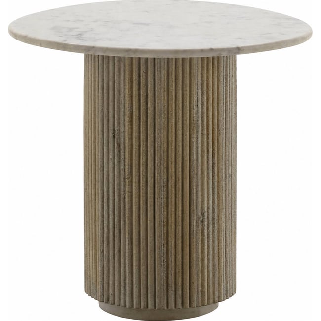 Table d'appoint en marbre et manguier Couleur blanc et naturel blanc lavé <span itemprop=