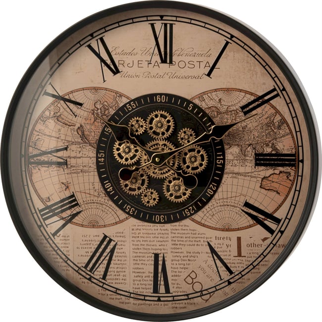 Horloge murale en métal esprit vintage Couleur noir et beige <span itemprop=