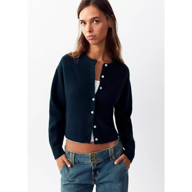 Cardigan côtelé avec boutons bleu marine <span itemprop=