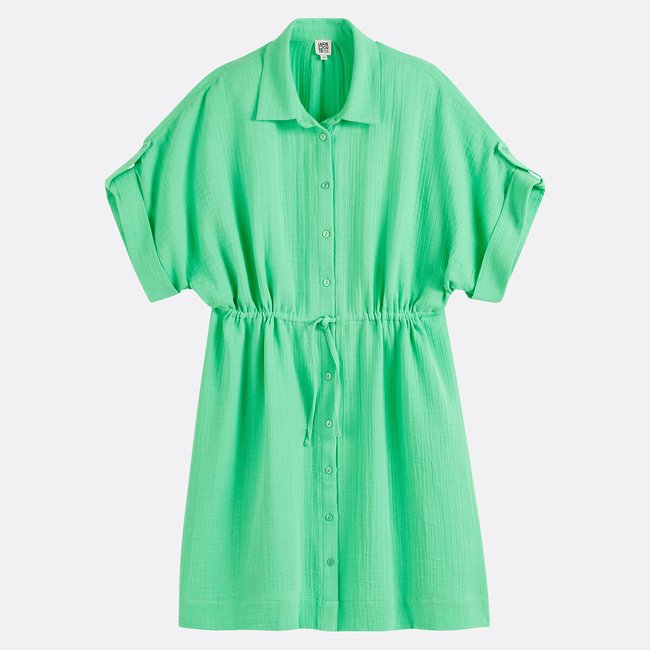 Robe-chemise évasée, courte, manches courtes vert <span itemprop=