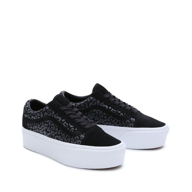 Grey vans with leopard print stripe clearance