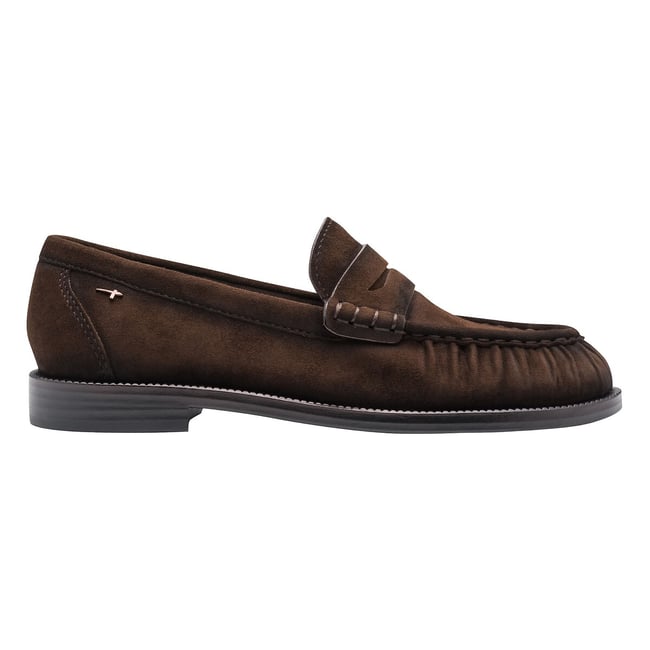 Mocassins em pele aveludada castanho escuro <span itemprop=