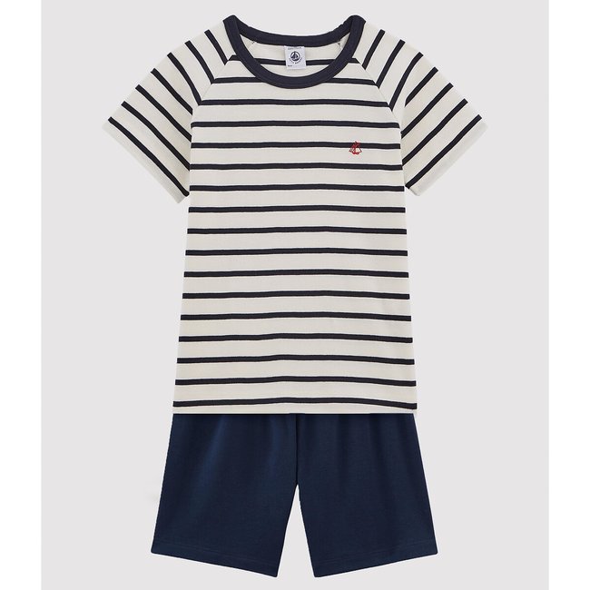 Striped Short Pyjamas, blue striped, PETIT BATEAU