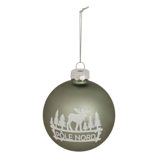 Boule de Noël en verre renne Nord vert D. 80 mm Couleur vert <span itemprop=