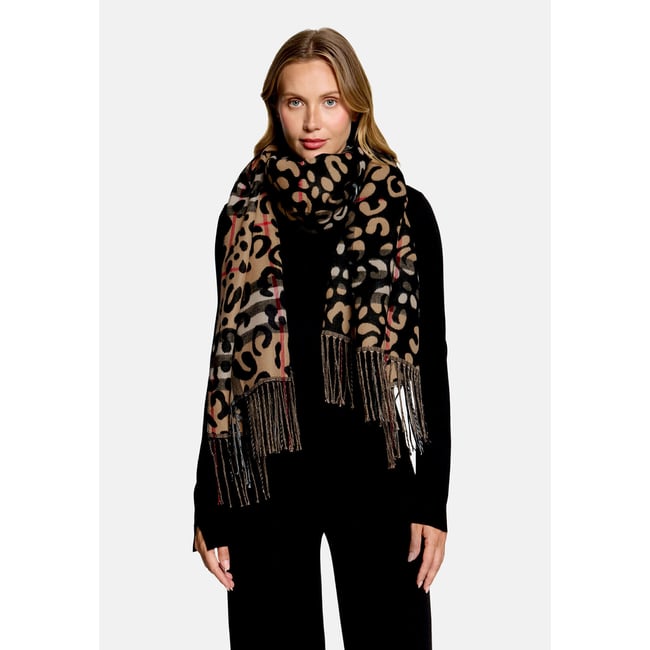 Écharpe d'hiver à franges camel/black <span itemprop=