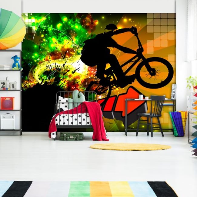 Papier peint intissé panoramique Street art Bicycle Tricks Couleur multicouleur <span itemprop=