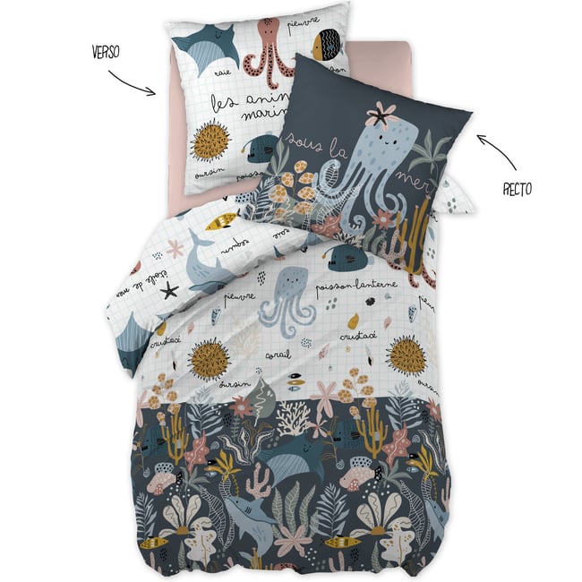 Parure Housse de couette Octopia poulpe bleu <span itemprop=