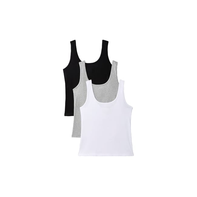 Lot de 3 débardeurs noir + blanc + gris <span itemprop=