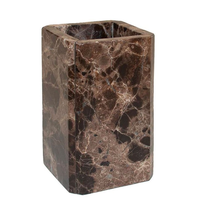 Porte brosse à dents rectangulaire en marbre brun 7x7x11.5cm Couleur marron <span itemprop=