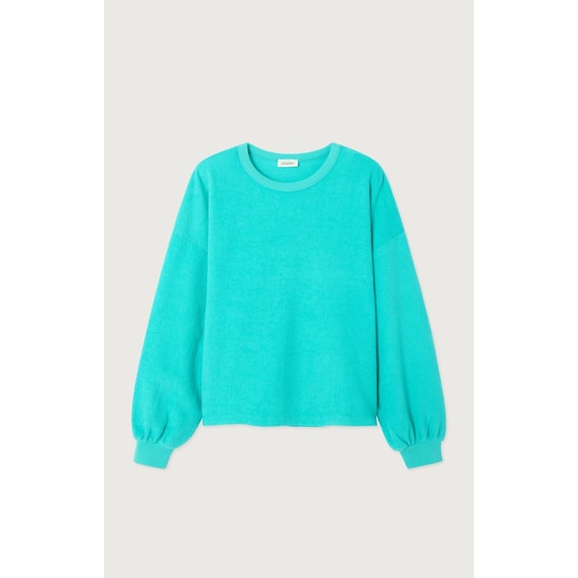 Sweat col rond manches longues BOBYPARK  turquoise <span itemprop=