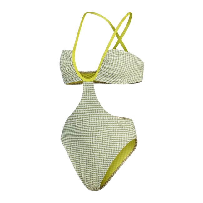 Maillot de bain 1 pièce découpé motif/style à carreaux vert <span itemprop=
