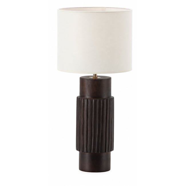 Lampe à poser en bois de manguier et métal Couleur noyer foncé et doré <span itemprop=