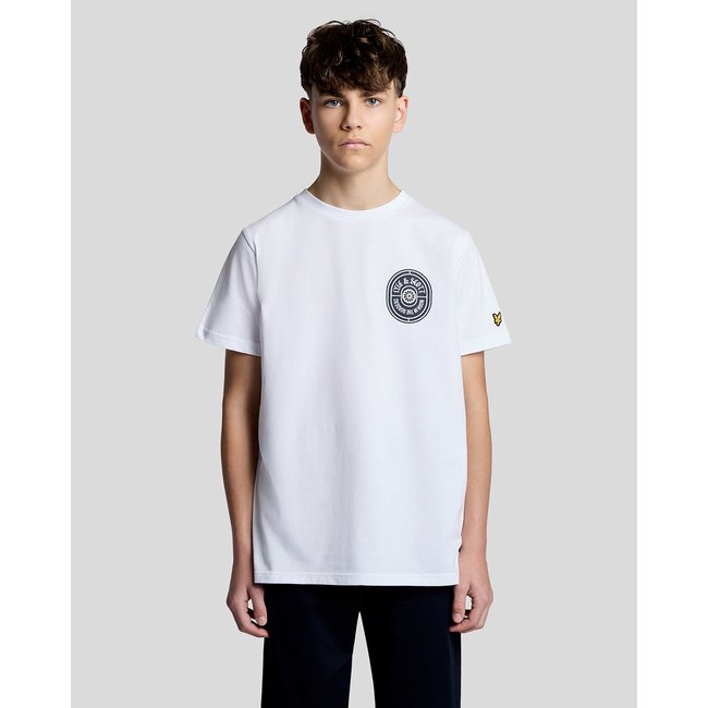 T-shirt graphique badge en coton blanc <span itemprop=