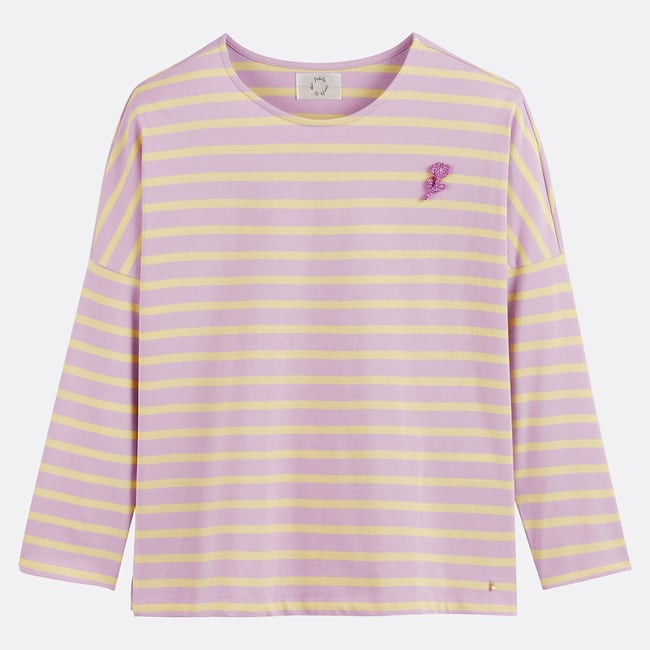 Filly Breton Striped T-Shirt in Loose Fit with Long Sleeves, lilac striped, DES PETITS HAUTS