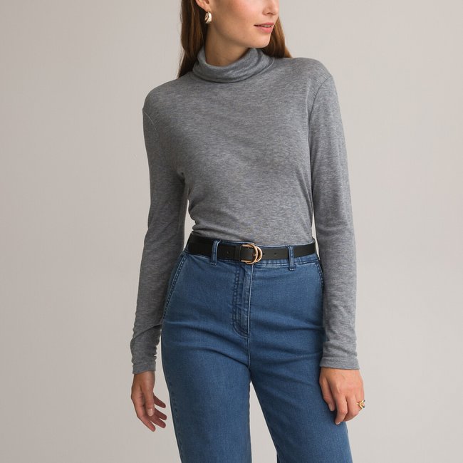 T-shirt col roulé, fabriqué en France gris anthracite chiné <span itemprop=