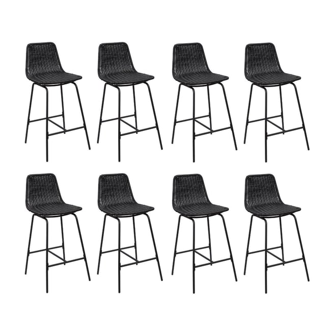 Lot de tabourets de bar et d'ilot en métal avec assise en rotin 65cm KUTA|Lot de 8 | Lot de 8 - MOB IN