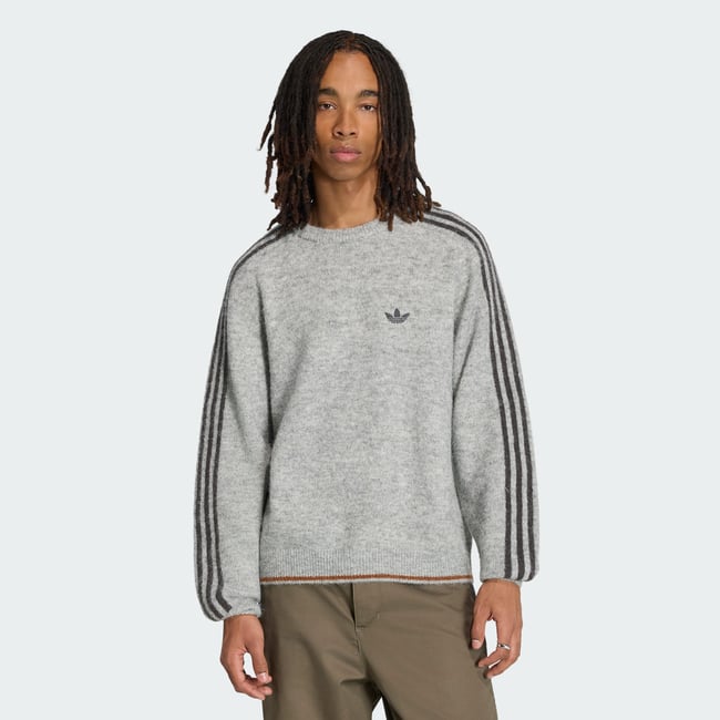 Sweat-Shirt Ras-Du-Cou Maille Pelucheuse 3 Bandes medium grey heather <span itemprop=