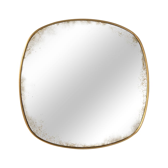 Miroir carré aux bords arrondis effet vieilli 60 x 60 cm Couleur or <span itemprop=