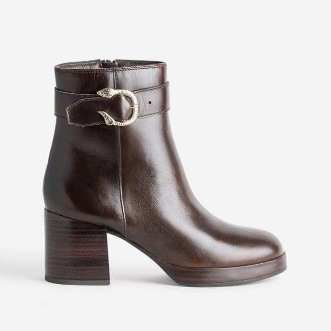 Boots À Talon en cuir NOUR cognac <span itemprop=