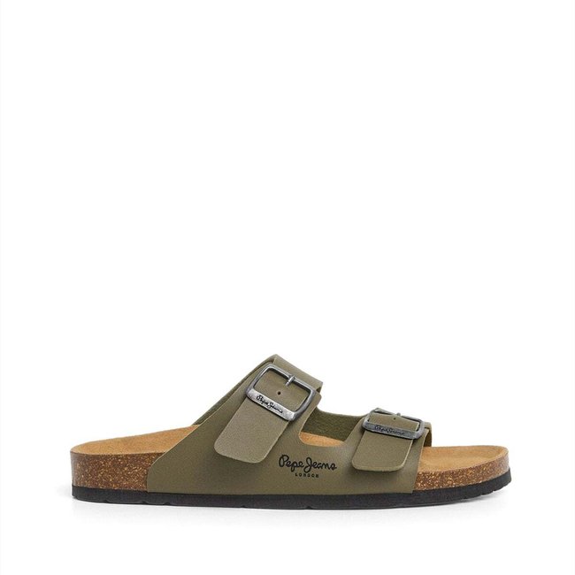 Sandales À Double Boucle vert kaki forêt <span itemprop=