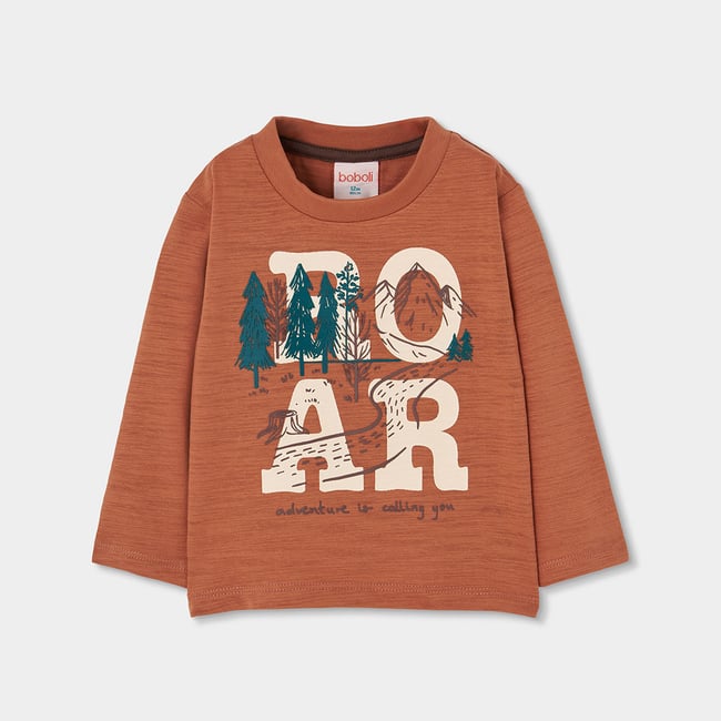 T-shirt garçon imprimé aventure marron <span itemprop=