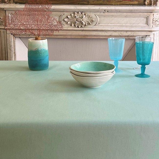 Nappe enduite carrée ou rectangle PAILLETÉE turquoise <span itemprop=